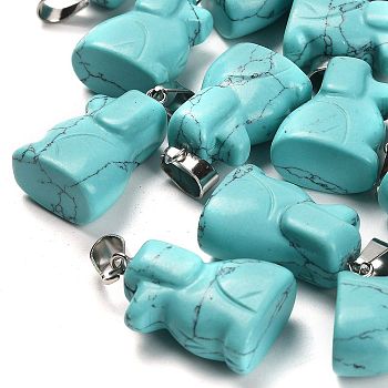 Synthetic Turquoise Pendants, with 201 Stainless Steel Finding, Dog, 25~27x15~16x9~9.5mm, Hole: 5x7mm