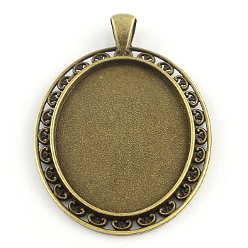 Tibetan Style Oval Alloy Big Pendant Cabochon Settings, Cadmium Free & Nickel Free & Lead Free, Antique Bronze, Tray: 40x30mm, 58x39.5x2.5mm, Hole: 7x4mm, about 101pcs/1000g