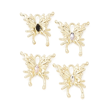 Alloy Pendant, with Glass, Butterfly Charm, Long-Lasting Plated, Light Gold, Lead Free & Cadmium Free, Mixed Color, 26.5x25x3.5mm, Hole: 6x3mm