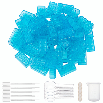 Olycraft Plastic Children DIY Building Blocks, with Plastic Pipettes & Measuring Cup & Spoons, Latex Finger Cots, Light Sea Green, 31.5x15.5x11.5mm, 60pcs/set