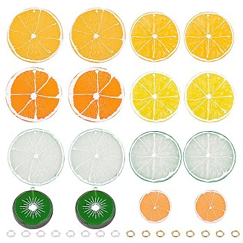 SUPERFINDINGS Fruit Resin Pendants, Imitation Food, with Brass Open Jump Rings, Lemon Slice & Ring, Golden & Silver, Mixed Color, 72pcs
