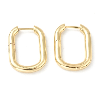 Brass Huggie Hoop Earrings, Long-Lasting Plated, Rectangle, Golden, 24x18x3.5mm, Pin: 1mm