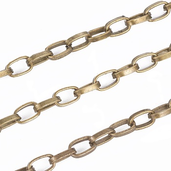 Iron Cable Chains, Unwelded, with Spool, Flat Oval, Antique Bronze Color, 5x3x0.7mm, about 328.08 Feet(100m)/roll