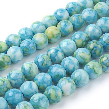 Synthetic Ocean White Jade Beads Strands, Round, Dyed, Turquoise, about 6mm in diameter, hole: 0.8mm, 66pcs/strand