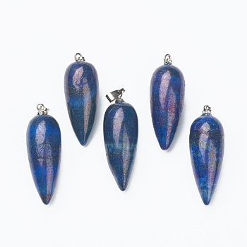 Natural Lapis Lazuli Pointed Pendants, with Platinum Brass Findings, Bullet, Dyed, 32~33x12mm, Hole: 2.5x6mm