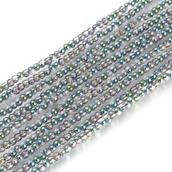 Electroplate Glass Beads Strands, Round, Half Plated, Green Plated, 2mm, Hole: 0.6mm, about 180pcs/strand, 14.17 inch(36cm)