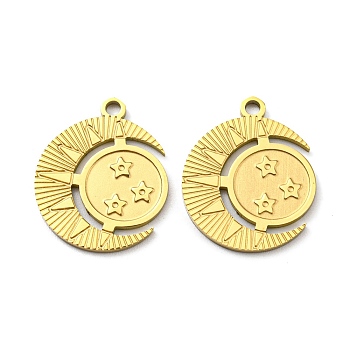 Ion Plating(IP) 316L Surgical Stainless Steel Pendants, Textured, Moon with Star Charm, Real 18K Gold Plated, 20x16x1mm, Hole: 1.8mm