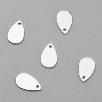 Brass Charms, Teardrop, 925 Sterling Silver Plated, 10x6x0.5mm, Hole: 1mm