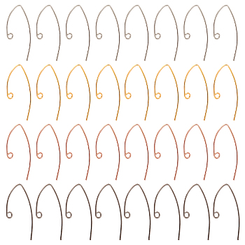 SUPERFINDINGS 80Pcs 4 Colors Brass Earring Hooks, Ear Wire, with Horizontal Loop, Mixed Color, 29x15mm, Hole: 2mm, 22 Gauge, Pin: 0.6mm, 20Pcs/color
