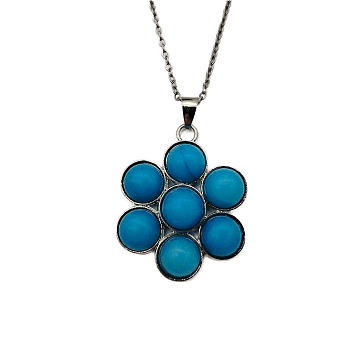 Synthetic Turquoise Flower Pendant Necklace