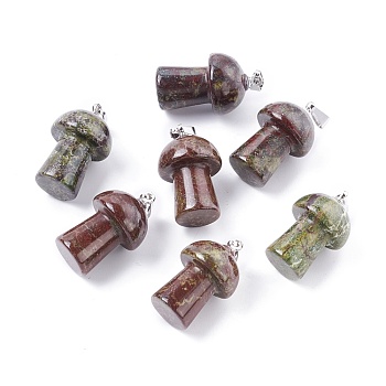 Natural Dragon Blood Pendants, with Platinum Tone Brass Findings, Mushroom , 25x14mm, Hole: 2.4mm