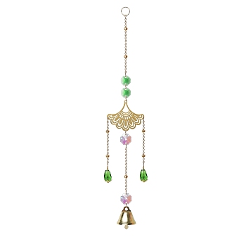 Metal Bell Big Pendant Decorations, Hanging Suncatchers, with Glass Charm and Metal Link, for Garden Window Decorations, Leaf, 280mm