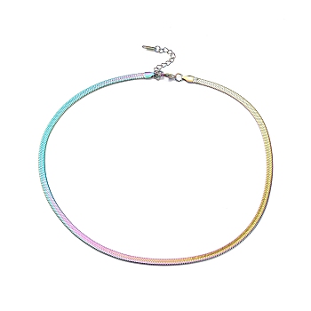 304 Stainless Steel Flat Snake Chain Necklace for Men Women, Rainbow Color, 19.69 inch(50cm)