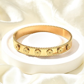 304 Stainless Steel Hinged Bangles for Women, Flower, Real 18K Gold Plated, Inner Diameter: 2-1/2x2 inch(6.2x5.1cm)