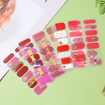 Full Wrap Gradient Nail Polish Stickers, Flower Snowflake Leopard Print Self-Adhesive Gel Nail Art Decals, for Women Girls Nail Tips Decorations, Mixed Color, 24x8mm, 14pcs/sheet(MRMJ-S059-ZQ0-M1)