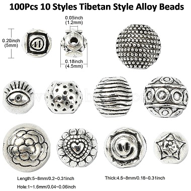 100Pcs 10 Styles Tibetan Style Alloy Beads(FIND-CJ0003-19)-2