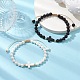 2 pcs 2 styles 6 bracelets de perles tressées rondes en pierre de lave naturelle et coquillage(BJEW-JB10322)-2