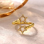 Brass Micro Pave Cubic Zirconia Cuff Open Rings for Women, Star, Golden, 9.5mm, US Size 7 1/4(17.5mm)(CU-CBAED05-02G)