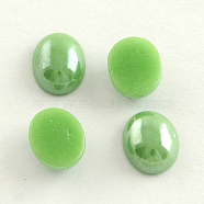 Pearlized Plated Opaque Glass Cabochons, Oval, Dark Sea Green, 13x10x5mm(X-PORC-S804-10x14-08)