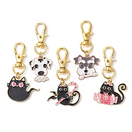 Halloween Alloy Enamel Pendant Decoration, Swivel Lobster Claw Clasps Charms for Bag Ornaments, Cat & Dog, Mixed Color, 52mm(HJEW-JM02265)