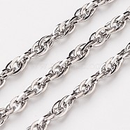 304 Stainless Steel Rope Chains, Soldered, with Spool, Stainless Steel Color, 3mm, about 32.8 Feet(10m)/roll(CHS-L015-10)