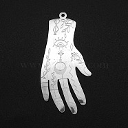 Tarnish Resistant 201 Stainless Steel Pendants, Laser Cut, Hand, Stainless Steel Color, 49x24x1mm, Hole: 1.4mm(STAS-S105-LA116)