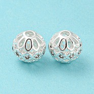 Brass Micro Pave Cubic Zirconia Beads, Long-Lasting Plated, Lead Free & Cadmium Free, Hollow Round, Silver, 10x9.5mm, Hole: 2.3mm(KK-H452-26S)
