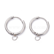 201 Stainless Steel Huggie Hoop Earring Findings, with Horizontal Loop and 316 Surgical Stainless Steel Pin, Stainless Steel Color, 17x14.5x1.8mm, Hole: 2.5mm, Pin: 1mm(STAS-P283-01Q-P)