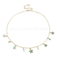 Natural Agate Round & Alloy Enamel Star Charms Bib Necklace with 304 Stainless Steel Chains, Pale Green, 15.94 inch(40.5cm)(NJEW-JN04404-02)
