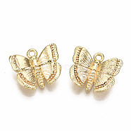 Brass Charms, Nickel Free, Butterfly, Real 18K Gold Plated, 10x11x3mm, Hole: 1.2mm(X-KK-T056-109G-NF)