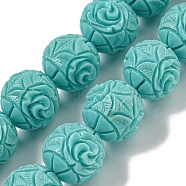 Synthetic Coral Carved Beads Strands, Dyed, Flower, Medium Turquoise, 13.5~14mm, Hole: 1.2mm, about 26pcs/strand, 13.46''(34.2cm)(CORA-I023-02)