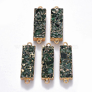 Synthetic Green Fluorite Links connectors, with Golden Plated Brass Settings and Iron Loops, Rectangle, Dark Green, 44~45.5x13x7~8mm, Hole: 2mm(G-R457-18)
