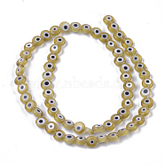 Handmade Evil Eye Lampwork Beads Strands, Flat Round, Dark Khaki, 6x2.5mm, Hole: 1mm, about 64~65pcs/strand, 14.1 inch~14.5 inch(LAMP-S191-02A-07)