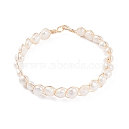 Natural Cultured Freshwater Pearl Beaded Bracelets for Women, Copper Wire Wrapped Bead Bracelets, White, Inner Diameter: 2-1/8~2-1/4 inch (5.45~5.7cm)(BJEW-JB07724-01)