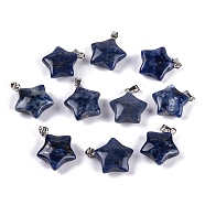 Natural Sodalite Pendants, Star Charm with 201 Stainless Steel Snap on Bails, Stainless Steel Color, 20~21x17~19x7~8mm, Hole: 6x3mm(G-Q172-09P-08)