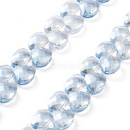 Electroplate Triangle Glass Beads Strands, Faceted, Pear Lurster Plated, Light Sky Blue, 9x10x5mm, Hole: 1mm, about 100pcs/strand, 23.62''(60cm)(EGLA-A036-11A-PL03)