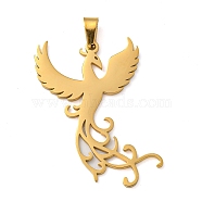 304 Stainless Steel Pendants, Laser Cut, Phenix Charm, Real 18K Gold Plated, 32x23x1.3mm, Hole: 6x3mm(STAS-Z076-13G)