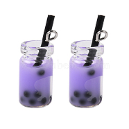Glass Bottle Pendants, with Resin Inside, Imitation Bubble Tea/Boba Milk Tea, Lilac, 27x12x10mm, Hole: 1.8mm(CRES-N017-03E)