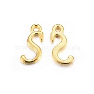 Golden Plated Alloy Letter Pendants, Rack Plating, Cadmium Free & Lead Free, Letter.S, 14x7x2mm, Hole: 1.5mm(PALLOY-J718-01G-S)