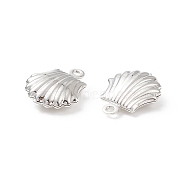 304 Stainless Steel Charms, Hollow Scallop Shape, Silver, 14x11x4.5mm, Hole: 1mm(STAS-H413-12S)