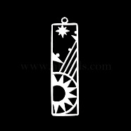 201 Stainless Steel Pendants, Laser Cut, Rectangle with Sun & Star, Stainless Steel Color, 41x11x1mm, Hole: 1.5mm(STAS-T056-LA709-1)