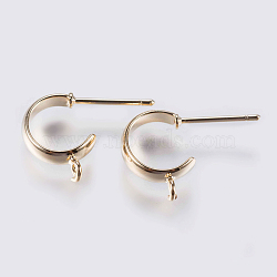 Brass Stud Earring Findings, Half Hoop Earrings, with Loop and Steel Pins, Long-Lasting Plated, Nickel Free, Real Gold Plated, Real 18K Gold Plated, 13x3mm, Hole: 1.5mm, Pin: 12x0.44mm(KK-J268-06G)