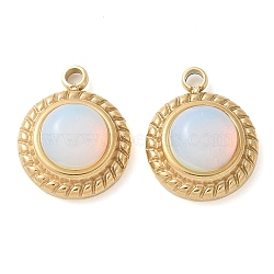 304 Stainless Steel Pave Opalite Half Round Charms, Manual Polishing, Ion Plating(IP), Golden, 12.5x10x5.5mm, Hole: 1.5mm(STAS-Q345-38G)