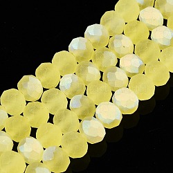 Transparent Glass Beads Strands, Faceted, Frosted, Half AB Color Plated, Rondelle, Yellow, 8x6mm, Hole: 1mm, about 64~65pcs/strand, 40~41cm(EGLA-A044-T8mm-MB29)