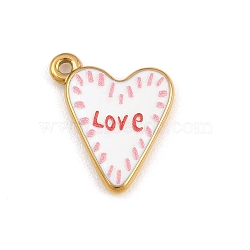 Printed 304 Stainless Steel Pendants, Ion Plating(IP), Heart with Word Love Charms, Pink, Golden, 18x17x3mm, Hole: 1.7mm(SA-CBA8E58-01G)