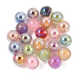 Plating Transparent Resin Beads, Round with Flower, with Glitter Powder, Mixed Color, 16~16.5mm, Hole: 2.5mm(RE-CBA5A76-13)