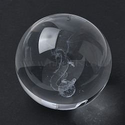 Inner Carving Glass Crystal Ball Diaplay Decoration, Fengshui Home Decor, Dragon, 60mm(PW-WGE79FB-03)