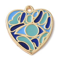 Zinc Alloy Enamel Pendants, Golden, Heart Charm, Medium Aquamarine, 27x25x2mm, Hole: 3mm(ENAM-Z013-01B-03)