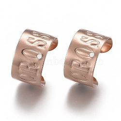 304 Stainless Steel Ear Cuff Findings, with Hole and Word Cross, Rose Gold, 12x10x7mm, Hole: 0.9mm(STAS-P249-21RG)
