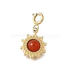 304 Stainless Steel Pave Natural Carnelian(Dyed & Heated) Sun Pendant Decoration, Ion Plating(IP), Real 18K Gold Plated, 20mm, Sun: 14x11x4mm(STAS-H202-50G)